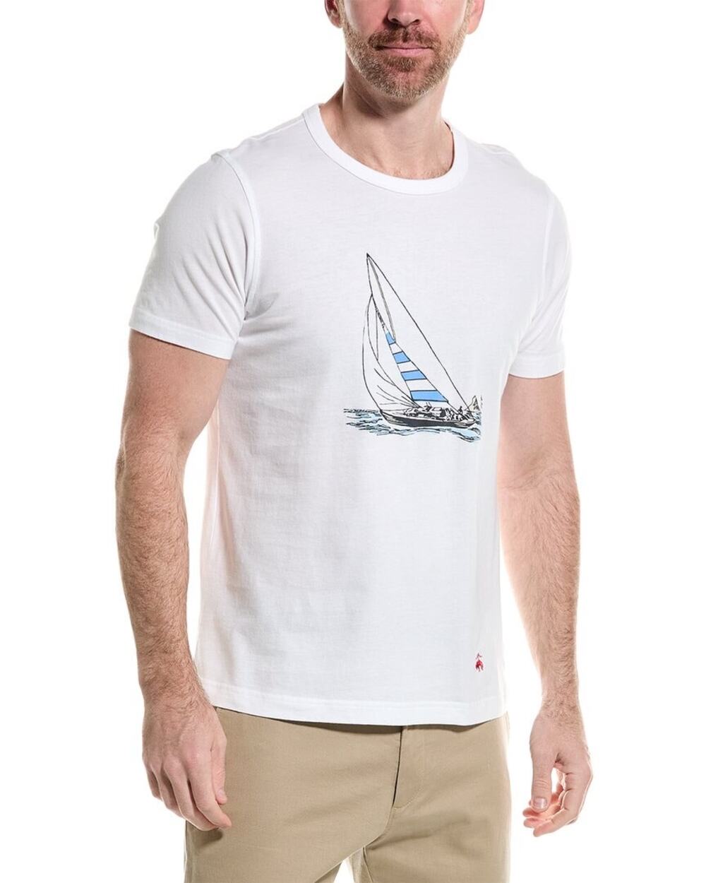 Brooks Brothers Cotton Graphic Boat T-shirt In White Sz L Nautical Fisherman